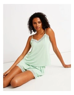 Pure Comfort Lace Trim Cami Boxer Set in Pistachio