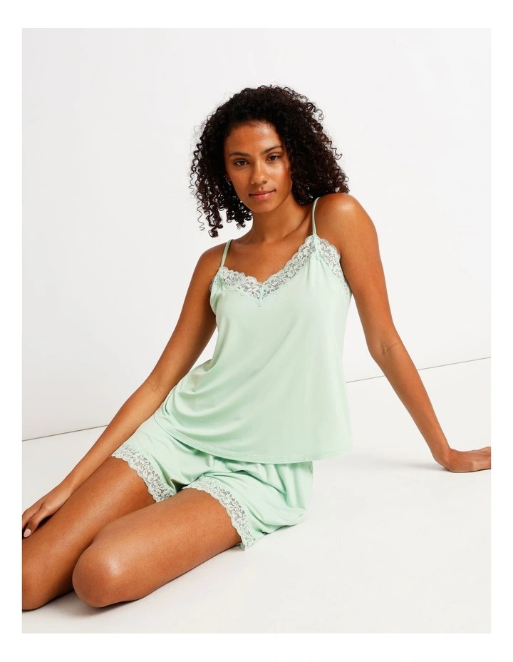 Pure Comfort Lace Trim Cami Boxer Set in Pistachio image 1