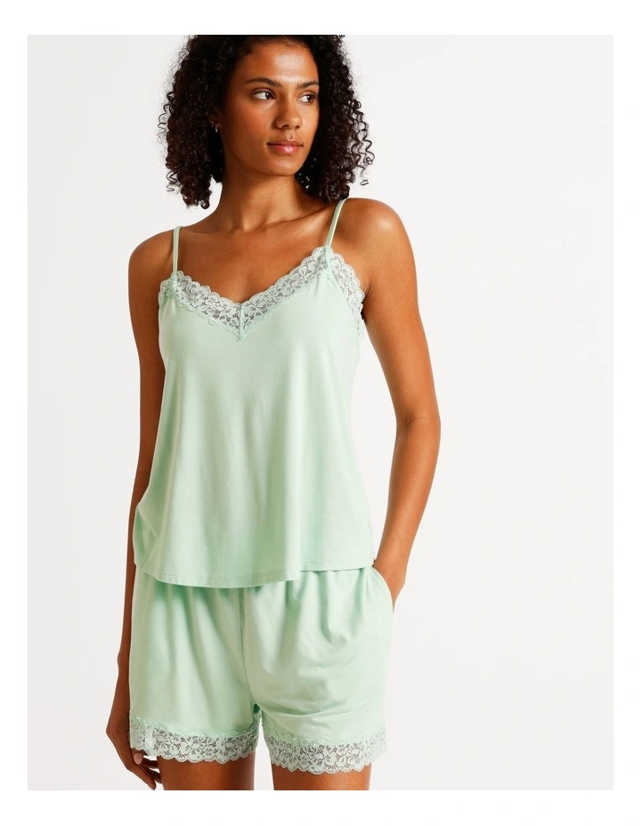 Pure Comfort Lace Trim Cami Boxer Set in Pistachio image 4