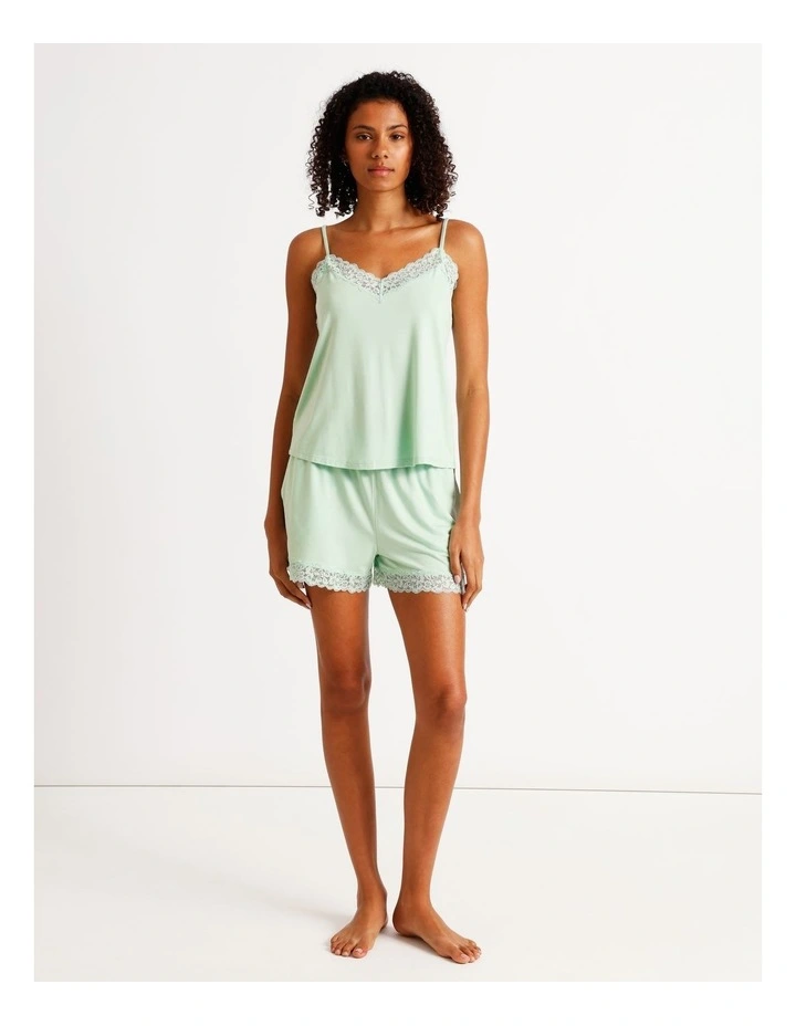Pure Comfort Lace Trim Cami Boxer Set in Pistachio image 7
