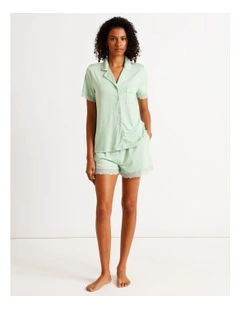 Pure Comfort Lace Trim Short Sleeve PJ Set in Pistachio