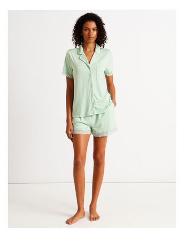 Pure Comfort Lace Trim Short Sleeve PJ Set in Pistachio