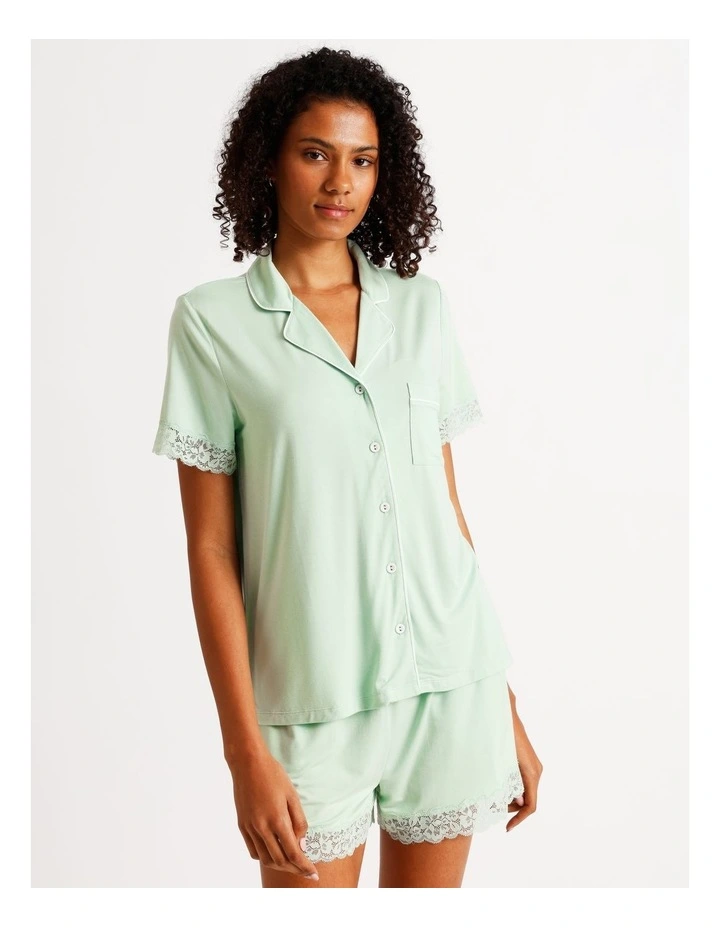 Pure Comfort Lace Trim Short Sleeve PJ Set in Pistachio image 2