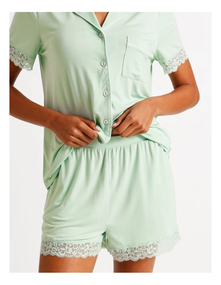 Pure Comfort Lace Trim Short Sleeve PJ Set in Pistachio image 3