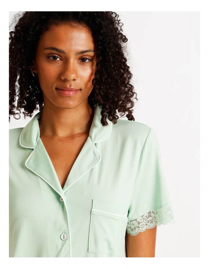 Pure Comfort Lace Trim Short Sleeve PJ Set in Pistachio image 4