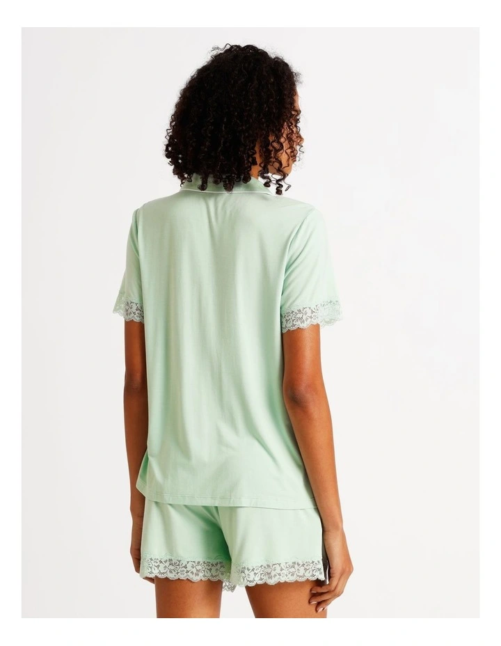 Pure Comfort Lace Trim Short Sleeve PJ Set in Pistachio image 5