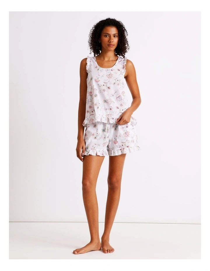 Serene Woven Frill Tank Boxer Set in White Paisley Print image 2
