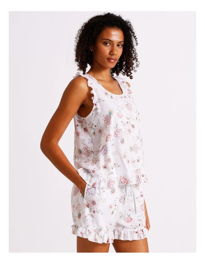 Serene Woven Frill Tank Boxer Set in White Paisley Print image 3