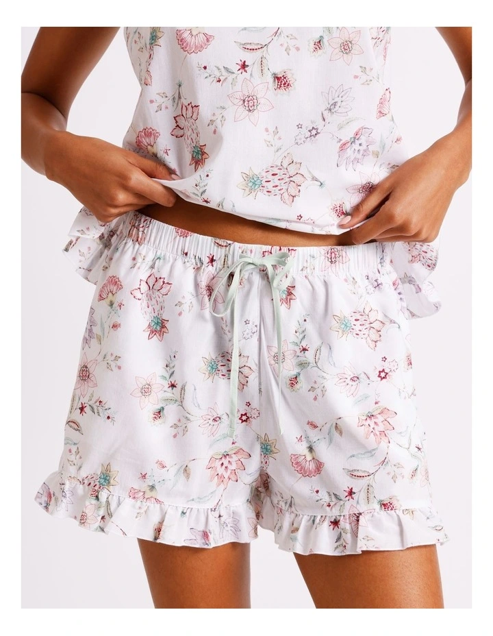 Serene Woven Frill Tank Boxer Set in White Paisley Print image 4