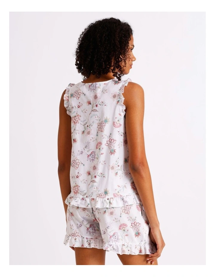 Serene Woven Frill Tank Boxer Set in White Paisley Print image 6