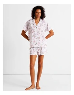 Serene Woven Relaxed Short Sleeve PJ Set in White Paisley Print