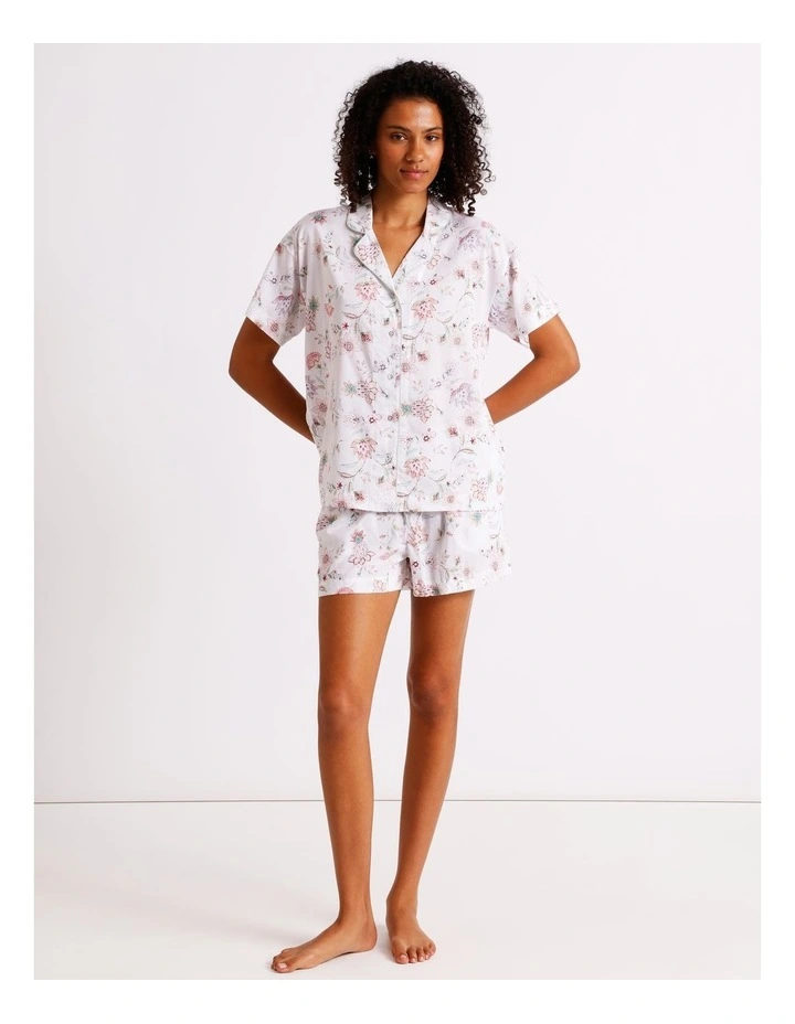 Serene Woven Relaxed Short Sleeve PJ Set in White Paisley Print image 1