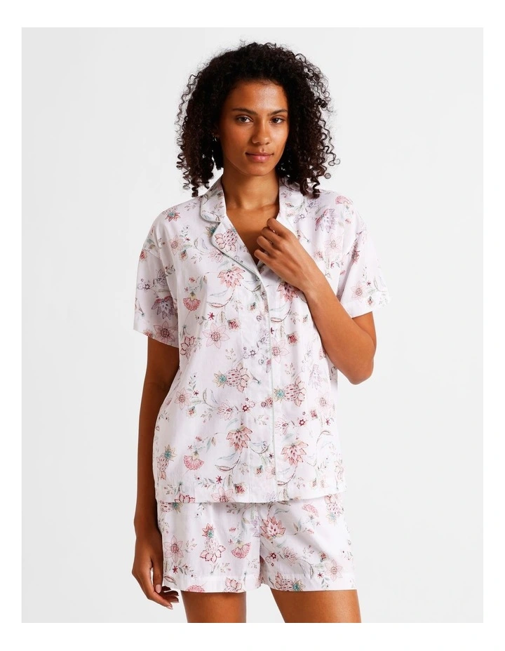 Serene Woven Relaxed Short Sleeve PJ Set in White Paisley Print image 2