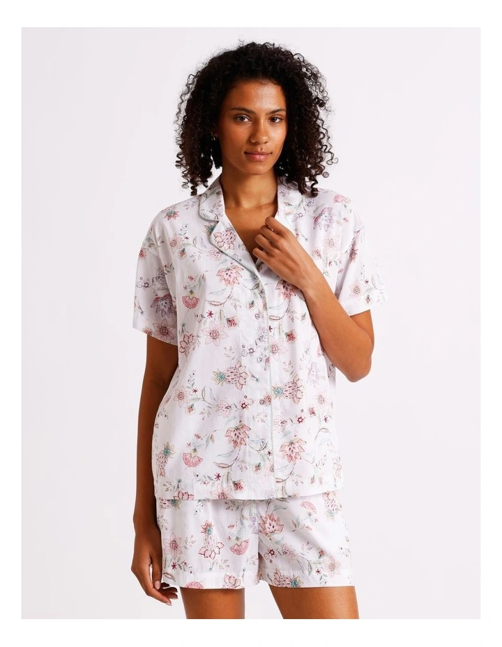 Serene Woven Relaxed Short Sleeve PJ Set in White Paisley Print image 2
