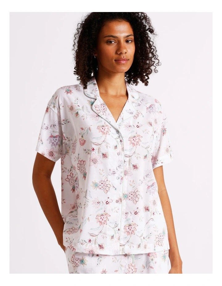 Serene Woven Relaxed Short Sleeve PJ Set in White Paisley Print image 3