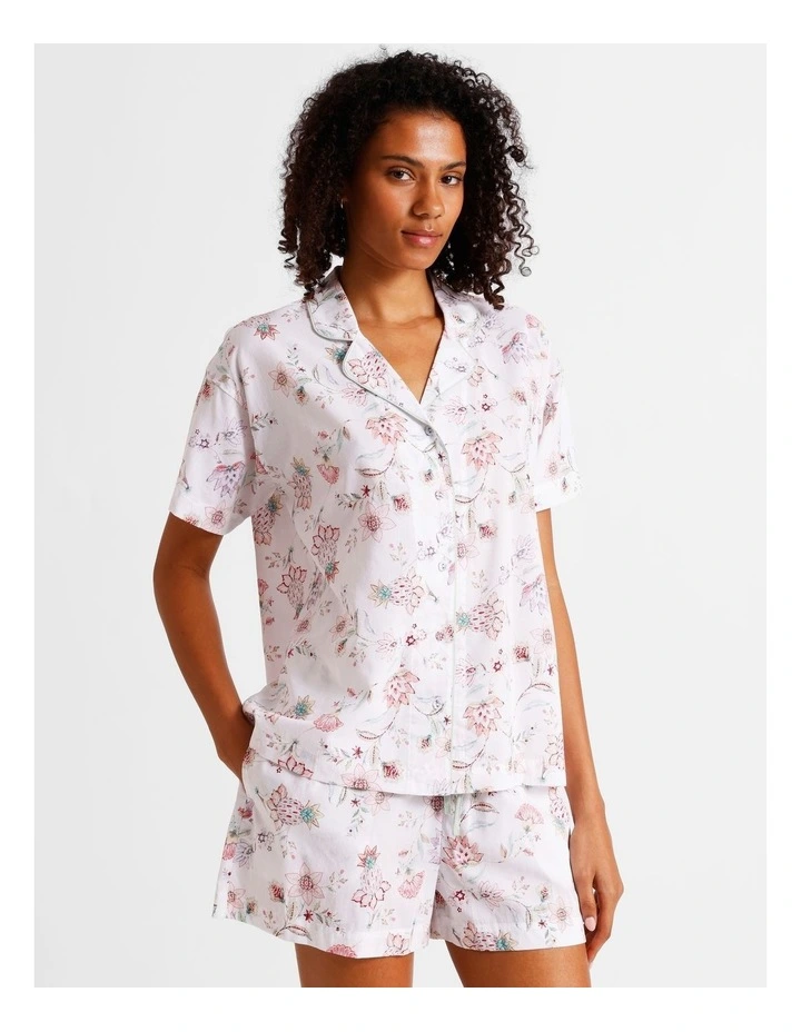 Serene Woven Relaxed Short Sleeve PJ Set in White Paisley Print image 4