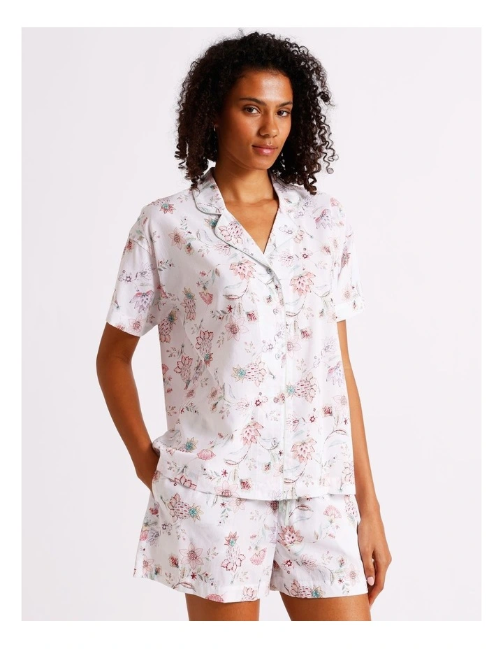 Serene Woven Relaxed Short Sleeve PJ Set in White Paisley Print image 4