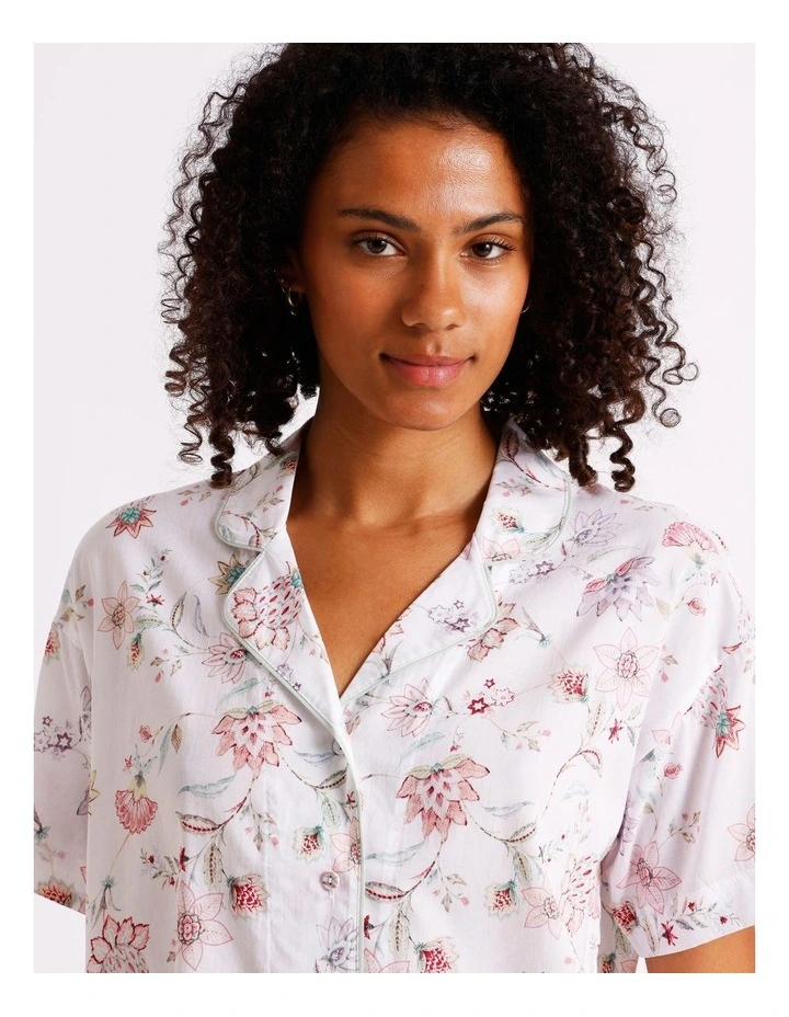 Serene Woven Relaxed Short Sleeve PJ Set in White Paisley Print image 7