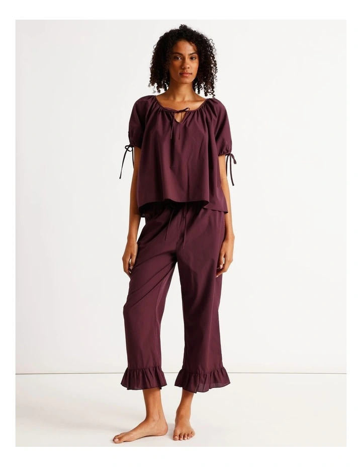 Divine Puff Sleeve 3/4 Pant PJ Set in Plum image 1