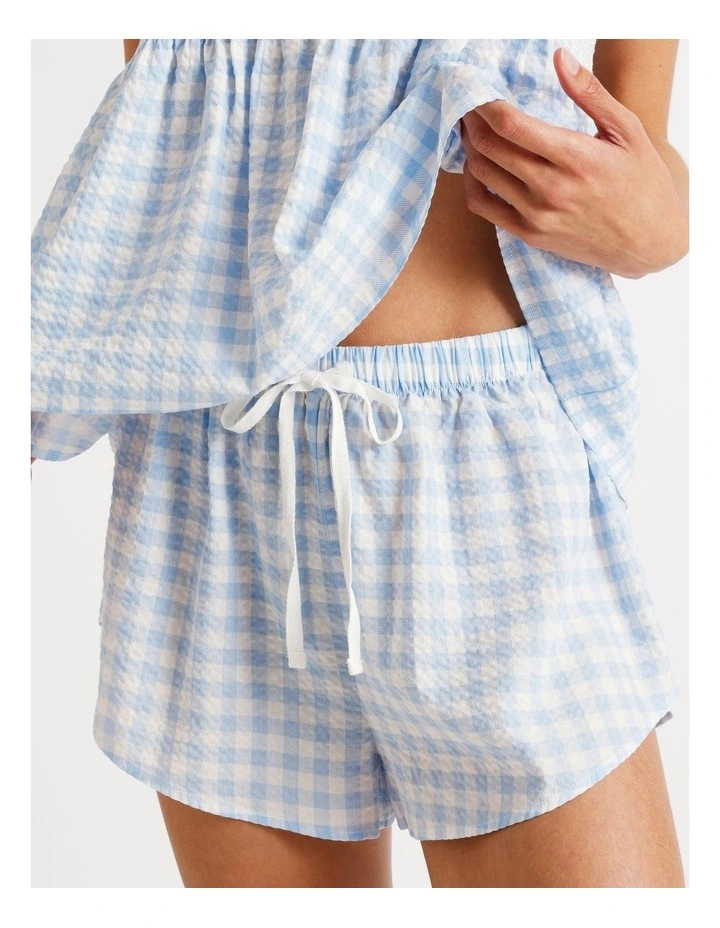 Woven Shirred Cami Boxer Set in Blue Gingham Print image 5