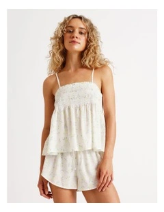 Woven Shirred Cami Boxer Set in Limoncello Spritz Print