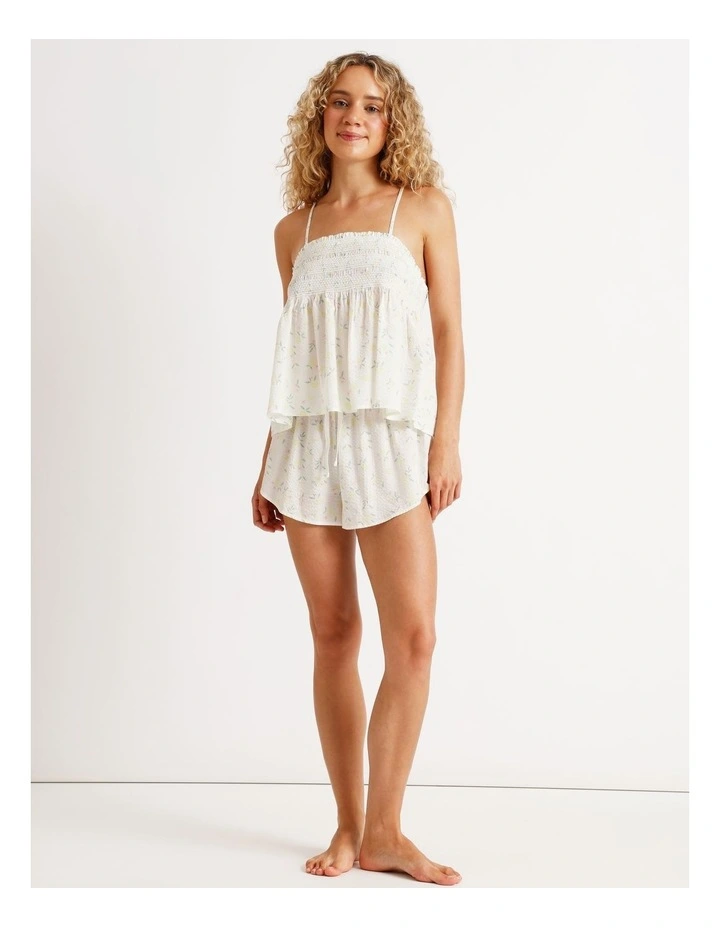 Woven Shirred Cami Boxer Set in Limoncello Spritz Print image 2