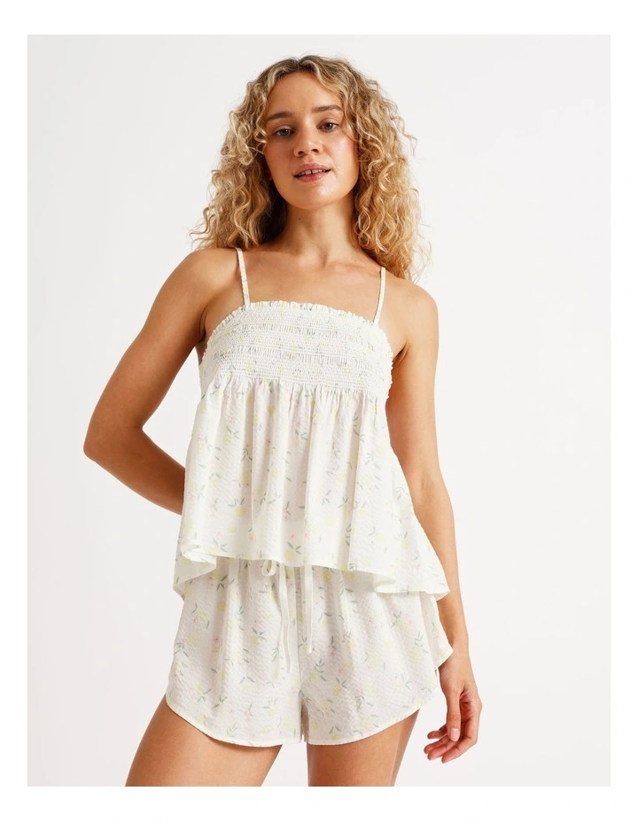 Woven Shirred Cami Boxer Set in Limoncello Spritz Print image 3