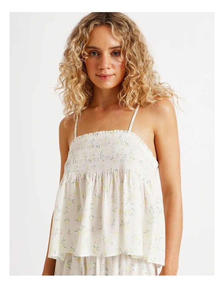 Woven Shirred Cami Boxer Set in Limoncello Spritz Print image 5
