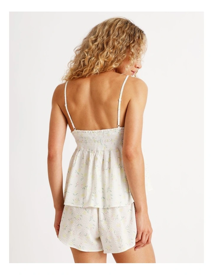 Woven Shirred Cami Boxer Set in Limoncello Spritz Print image 6