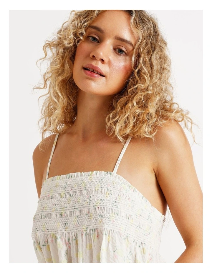 Woven Shirred Cami Boxer Set in Limoncello Spritz Print image 7