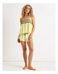 Woven Shirred Cami Boxer Set in Lemon