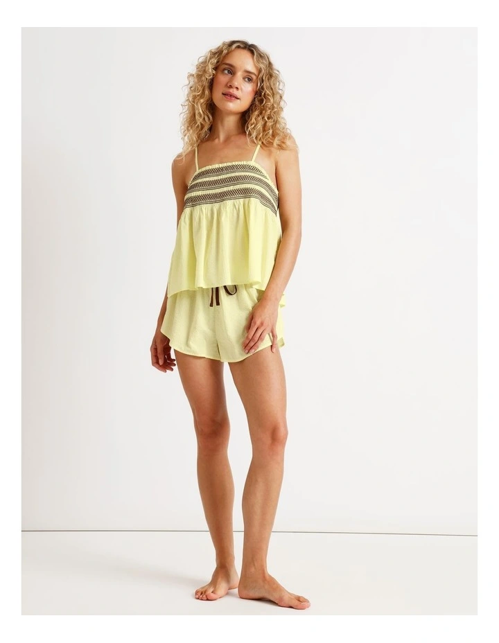 Woven Shirred Cami Boxer Set in Lemon image 1