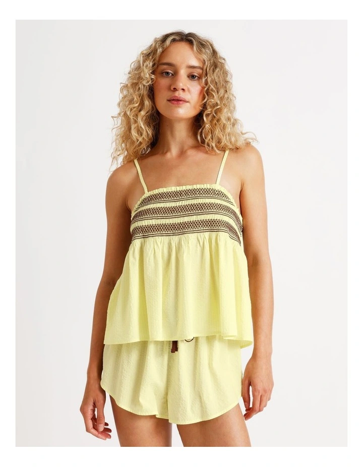Woven Shirred Cami Boxer Set in Lemon image 2