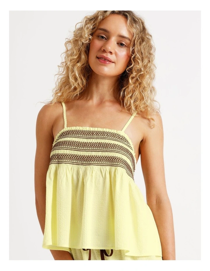 Woven Shirred Cami Boxer Set in Lemon image 3