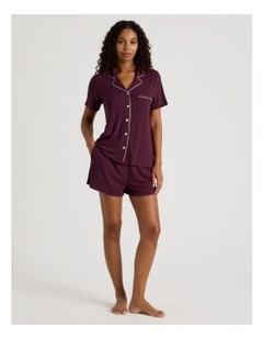 Pure Comfort Rib Short Sleeve Short PJ Set in Plum