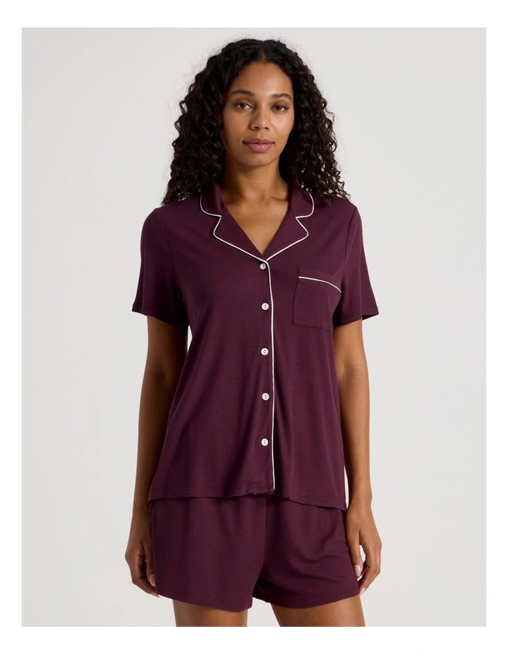 Pure Comfort Rib Short Sleeve Short PJ Set in Plum image 2