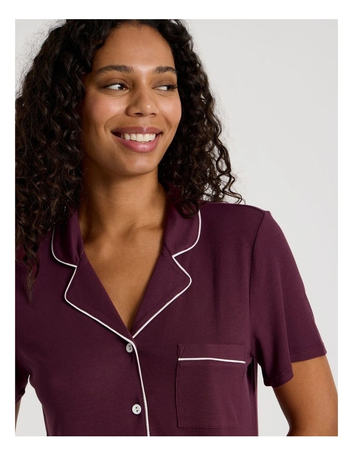 Pure Comfort Rib Short Sleeve Short PJ Set in Plum image 3
