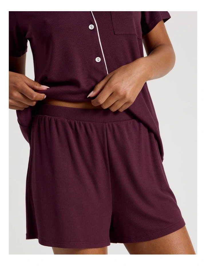 Pure Comfort Rib Short Sleeve Short PJ Set in Plum image 4