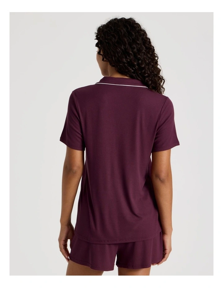 Pure Comfort Rib Short Sleeve Short PJ Set in Plum image 5