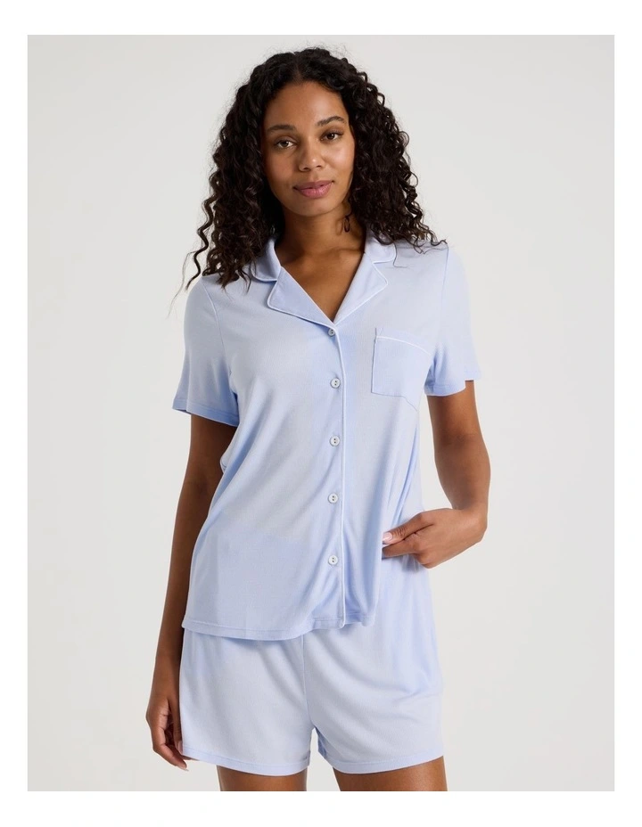 Pure Comfort Rib Short Sleeve Short PJ Set in Soft Blue image 1