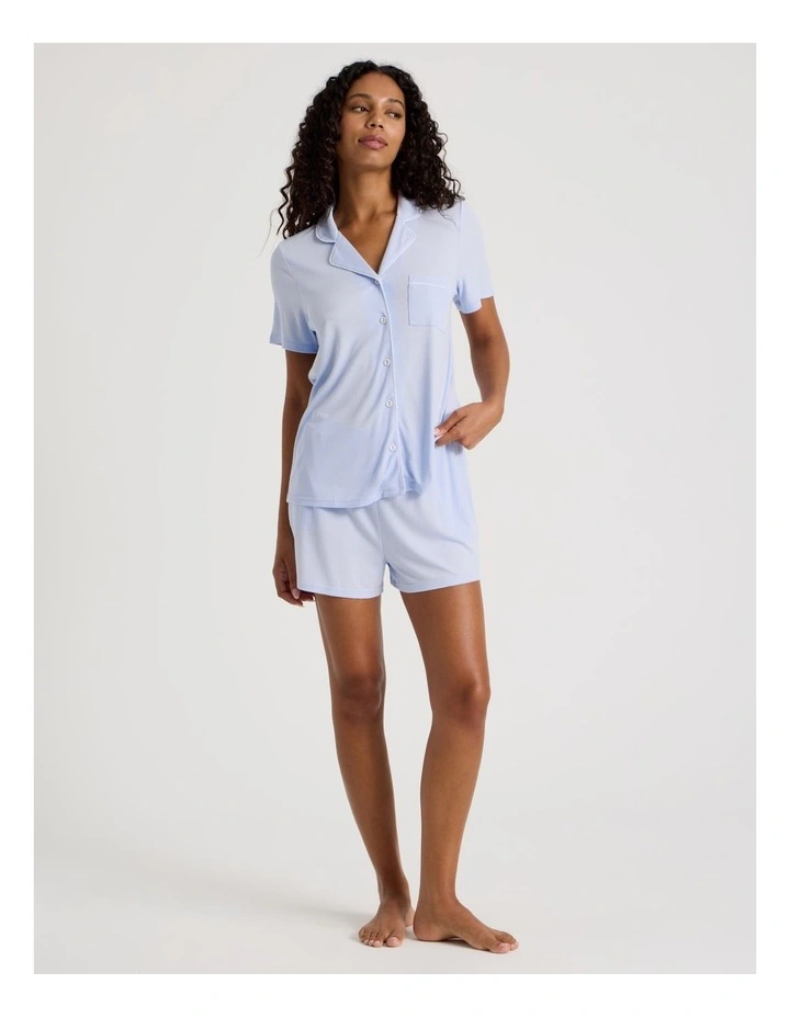 Pure Comfort Rib Short Sleeve Short PJ Set in Soft Blue image 2