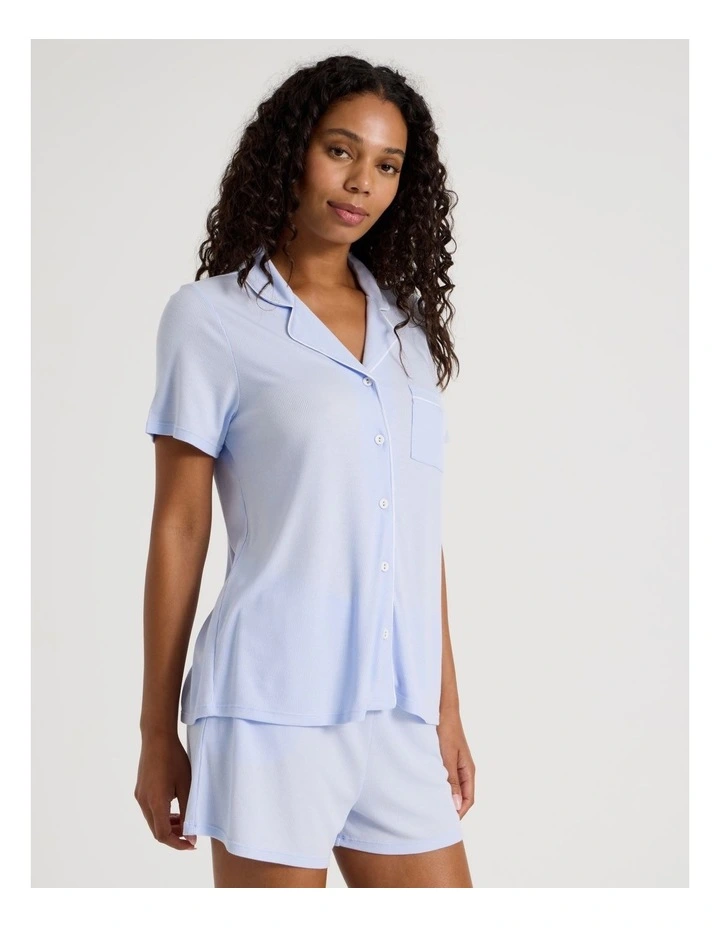 Pure Comfort Rib Short Sleeve Short PJ Set in Soft Blue image 3