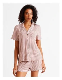 Comfort Short Sleeve Short PJ Set in Terracotta Y/D Stripe