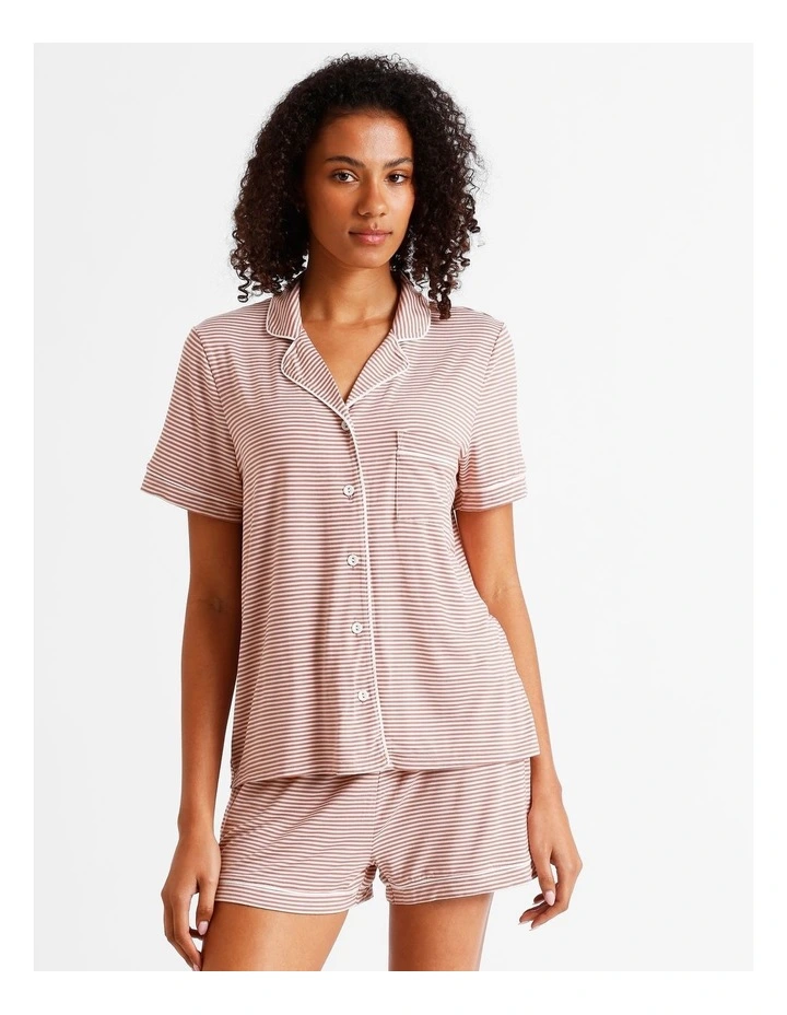 Comfort Short Sleeve Short PJ Set in Terracotta Y/D Stripe image 1