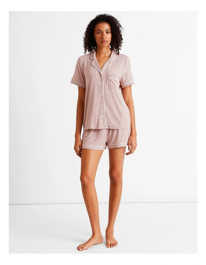 Comfort Short Sleeve Short PJ Set in Terracotta Y/D Stripe image 2