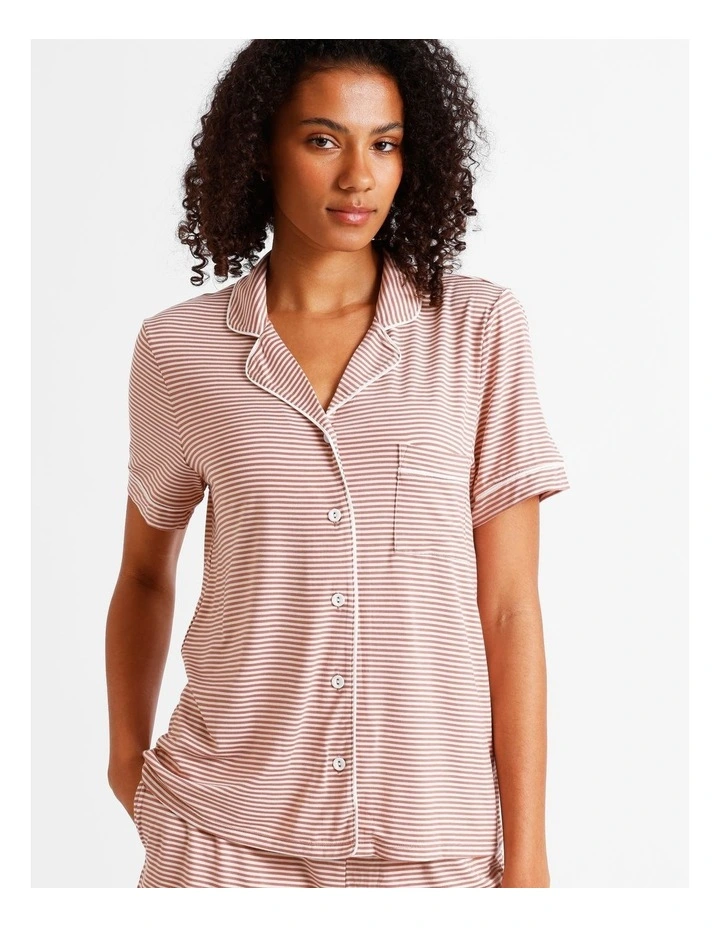 Comfort Short Sleeve Short PJ Set in Terracotta Y/D Stripe image 3
