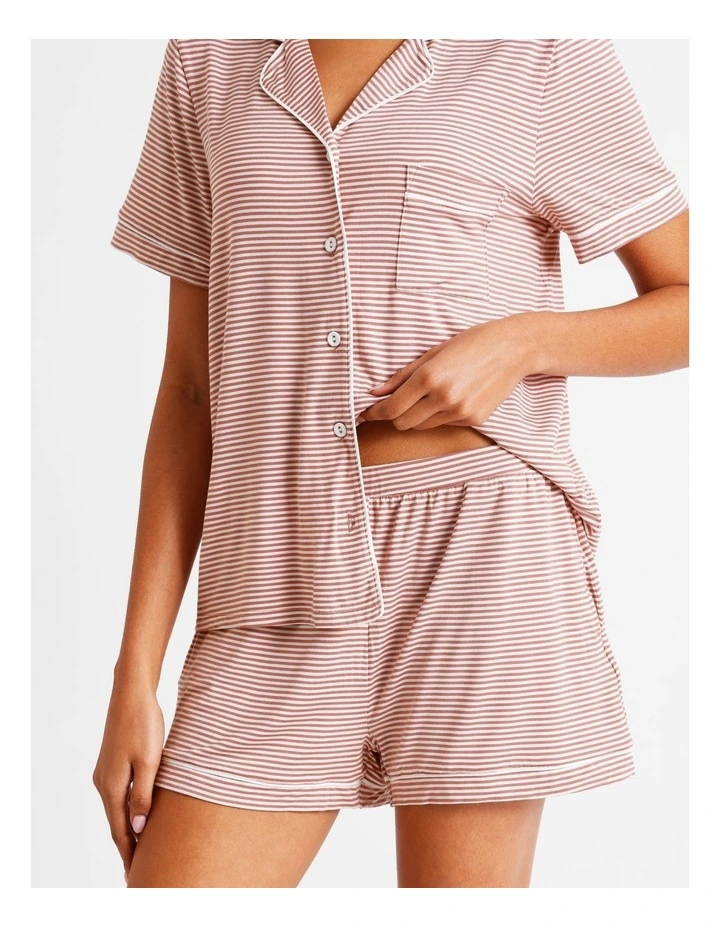 Comfort Short Sleeve Short PJ Set in Terracotta Y/D Stripe image 4