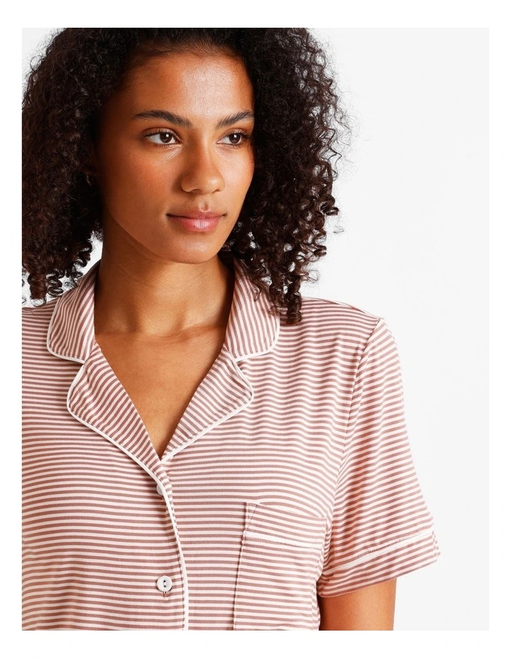 Comfort Short Sleeve Short PJ Set in Terracotta Y/D Stripe image 5