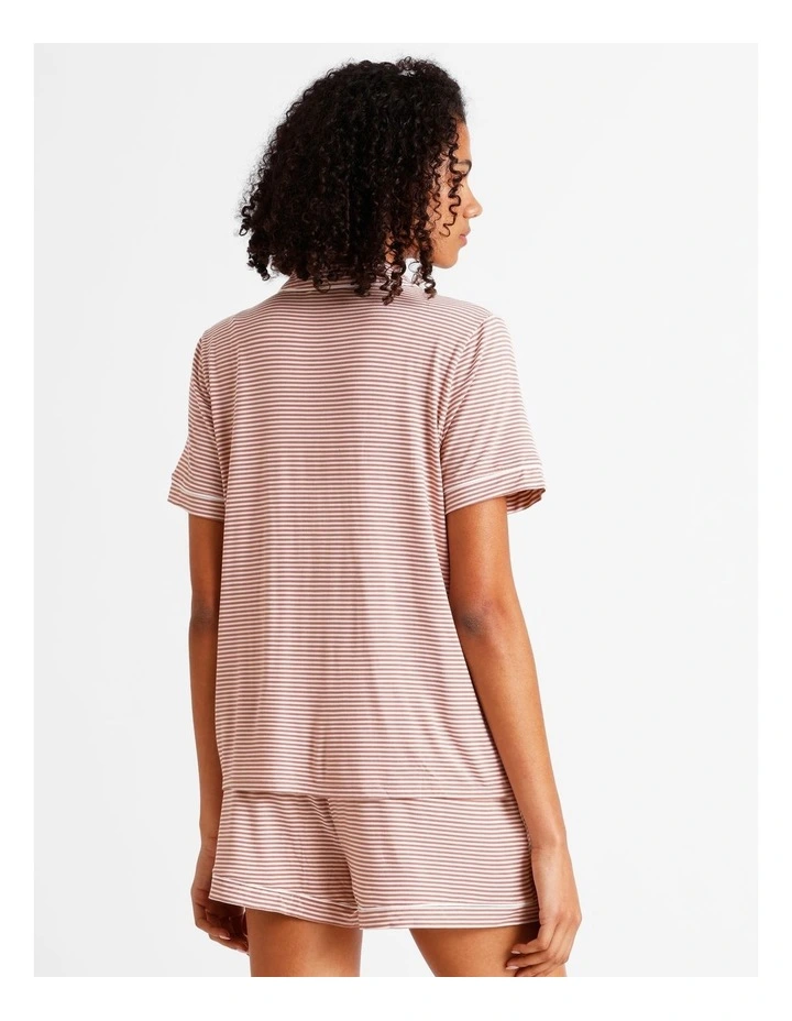 Comfort Short Sleeve Short PJ Set in Terracotta Y/D Stripe image 6
