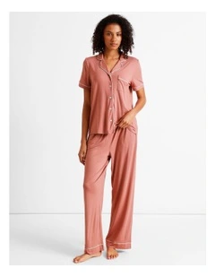 Pure Comfort Short Sleeve Long PJ Set in Terracotta